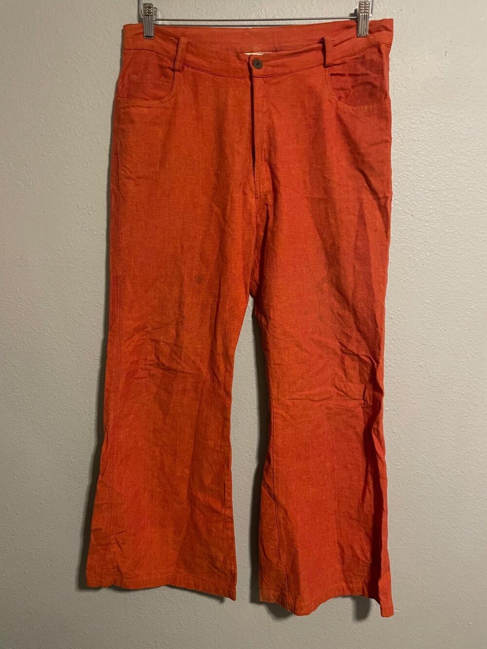 Womens Pants Large Orange Flare Leg Baggy Relaxed Retro Boho Mod Hippie 90s READ